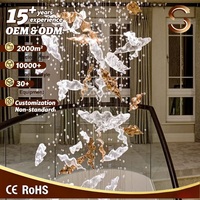 Lustre de luxe pour hall d'hôtel, lampe suspendue en cristal doré, luminaire commercial pour projets hôteliers et complexes de villégiature