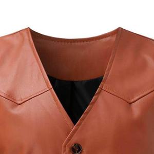 <b>Tan</b> <b>Brown</b> Polyester Cotton Winter Warm Waistcoat V Neck Design Four Button Closure Fully Lined Two Pockets Casual Vintage Style - Product Image 3