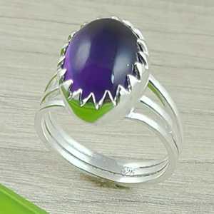 Navya Craft's Modern Luxury 925 Sterling Silver Handmade <b>Statement</b> <b>Ring</b> Amethyst Oval Inlay Bezel Setting Religious Style Gift - Product Image 2