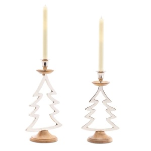 Soporte de luz en T de metal y madera Chapado en plata Mezcla festiva de diseño moderno para decoración navideña para el hogar y la Oficina - Product Image 2