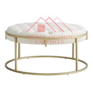 Meilleur Vendu 2025 Pouf Ottoman Haut de Gamme en Cuir Blanc Fait Main avec Capitonnage - Product Image 1