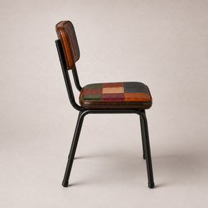 Chaise de restaurant industrielle empilable moderne rembourrée en patchwork, en cuir de buffle véritable, avec structure en fer, mobilier de salle à manger OEM, garantie 3 ans - Product Image 4