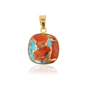 Design attrayant orange mohave cuivre turquoise jaune plaqué or pendentif mignon en forme de coussin pendentif en pierre précieuse fabrication de bijoux - Product Image 1
