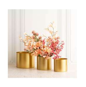 Vase à fleurs en métal, grand, cylindrique, centre de table, avec base polie, pour la décoration intérieure de la maison, de l'hôtel, des événements, des mariages - Product Image 4