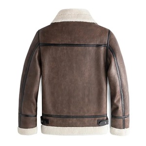 Veste en cuir de mouton à col montant pour hommes de luxe fabriquée en usine High Street New Warm Coat Custom Artificial Fur Wool Design - Product Image 3