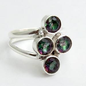 Estilo de Paraiso Anillo de topacio místico arcoíris de forma redonda, joyería de plata de ley 925, joyería de plata 925, joyería de plata India - Product Image 1