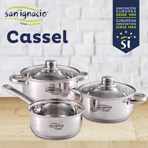 Set di pentole in acciaio inox da 5 pezzi: casseruola da 16x7,5 cm, pentole da 18x8,5 cm e 20x9,5 cm, compatibile con induzione, Cassel - Product Image 2