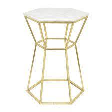 Mesa auxiliar moderna redonda de latón, mesa de centro, mesa auxiliar, patrón de mármol falso, tapa de madera - Product Image 2