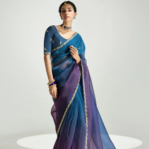 Saree de créateur en organza de soie pure avec belle broderie séquence travail bordure style pakistanais mariage et fête porter - Product Image 1