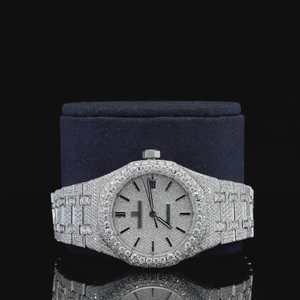 Montre mécanique à quartz en acier inoxydable de luxe avec diamants en moissanite, mouvement ETA, résistance à l'eau 3 BAR, verre précieux - Product Image 2