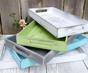 <b>Wooden</b> serving tray with natural wood grain and sturdy handles perfect for breakfast in <b>bed</b> or farmhouse kitchen decor - Product Image 1