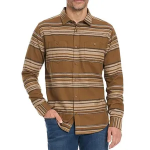 Good Quality Hurley Bronzed Brown Brushed Flannel Long Sleeve Button Up Shirt Men New Design Button Up Shirt OEM ODM Service