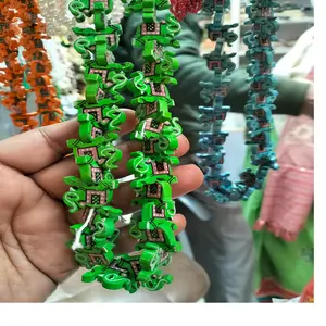 custom made wooden handmade hand painted beads with green coloured animal theme patterns of elephant ideal for resale