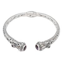 Brazalete de Plata de Ley 925 hecho a mano artesano bohemio con amatista, joyería religiosa cristiana para regalos, precio al por mayor a granel