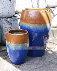 Pot en céramique émaillée bleu-jaune Ombre GL074H80-YBO un superbe décor à la maison pour la plantation et le jardin - Product Image 1