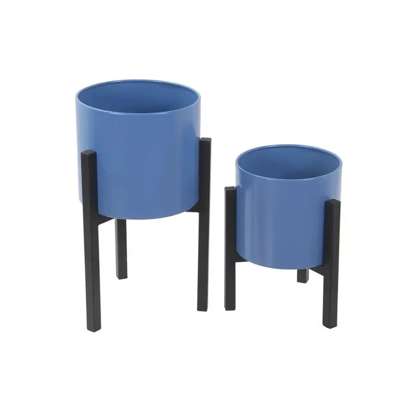 Vente en gros de fournitures indiennes modernes de bonne qualité, ensemble de 2 pièces de cachette en métal de couleur bleue ronde pour la décoration de salon ou de Patio