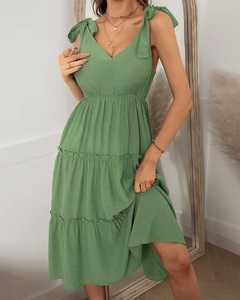 Verano señoras de talla grande hasta la rodilla Boho Maxi vestido Casual vacaciones sin mangas trajes sueltos ajuste Natural sólido para mujeres - Product Image 1