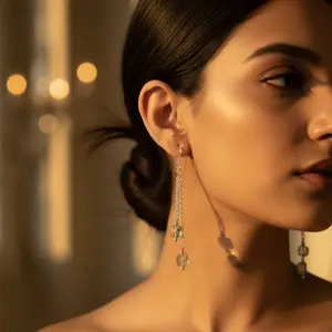 ต่างหูห้อยโซ่เงิน 925 ประดับพลอยสีเขียว สไตล์ศาสนาทันสมัย วัสดุโรสโกลด์และแพลตตินัม ของขวัญสำหรับผู้หญิง - Product Image 2