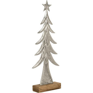 Sculpture d'arbre de Noël moderne de haute qualité faite à la main décor en métal aluminium argenté avec base en bois pour bureau à domicile en vente! - Product Image 2