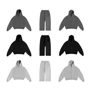 100% algodón diseño personalizado Logo hombres ropa de calle de gran tamaño chándal hombres Zip up Sudadera con capucha conjunto en blanco chándal Joggers chándal - Product Image 4