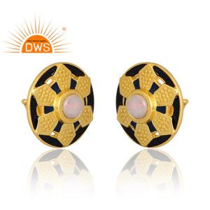 Venta caliente plata esterlina 18K chapado en oro Natural etíope ópalo y esmalte piedra preciosa Stud pendiente joyería personalizada para regalo de mujer - Product Image 3