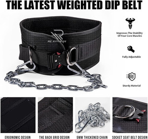 Cinturón de levantamiento de pesas ajustable antideslizante de alta resistencia para gimnasio, con cadena de acero para barra, hecho de caucho, EVA y ABS, para dominadas y ejercicios de flexiones. - Product Image 5