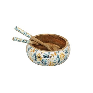 ชามเสิร์ฟอาหารจากอินเดียทำจากไม้รูปทรงกลมพร้อมช้อน2อัน - Product Image 3