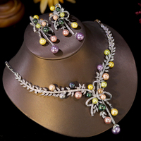 ASNORA – ensemble de luxe pour femmes, en cuivre et zircone cubique, romantique, à la mode, pour mariage, perles multicolores, collier en forme de fleur, accessoires