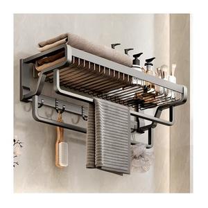 Porte-serviettes de salle de bain en acier inoxydable à double niveau soigné et organisé avec montage mural - Product Image 6