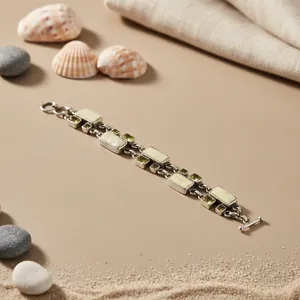 Bracelet tennis en or 14 carats avec pierres précieuses jaunes et pierre principale en perle fleurie plaquée rhodium argent 925 pour femme - Product Image 2