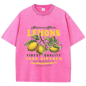 Camisetas de algodón con lavado ácido, camisetas con estampado de limones frescos Premium, camisetas desgastadas de gran tamaño con cuello redondo, manga corta, informales - Product Image 3