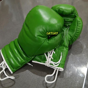 ถุงมือชกมวยแบบผูกเชือกสีเขียว หนังแท้ สำหรับการฝึกซ้อมระดับมืออาชีพ การต่อสู้ และการแข่งขัน - Product Image 1