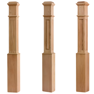 Caja de madera de caucho macizo 4091F de madera única Newel con detalle estriado OEM ODM accesorio de muebles de estilo disponible de EFS - Product Image 1