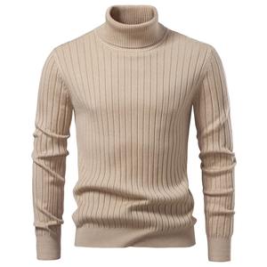 Suéter de Cuello Alto para Hombre, Color Sólido con Rayas, Jersey de Punto Cálido, Prenda Básica Informal de Invierno, Suéter Masculino de Alta Calidad - Product Image 4