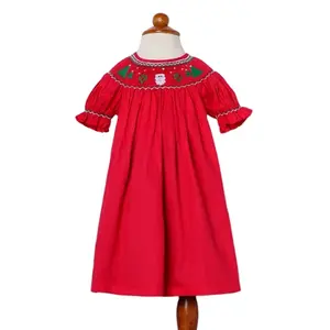 Hand-Smocked Traditional Girl's Dresses for Baby Girl Christmas Baby Clothing Red Christmas Chiclore