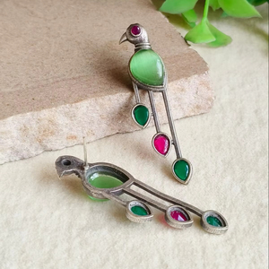 New Trending Monalisa Stone Drop <b>Stud</b> Earring Silver Parrot Dangle Earrings Lightweight Indian Fashion Wholesale Accessory - Product Image 3