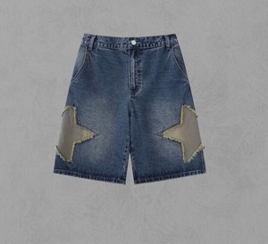 Jeans streetwear surdimensionnés personnalisés OEM baggy déchiré avec écusson jeans pour hommes shorts en denim pour hommes shorts en denim d'été pour hommes - Product Image 1