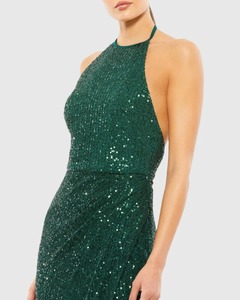 Femmes Halter Sans Manches Satin Robe De Soirée Longue Polymesh Broderie Décoration Droite Taille Naturelle pour Robes De Club - Product Image 4