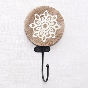 MughalCrafts Floral Brown Wooden Hooks for <b>Wall</b> Kitchen Bathroom Wardrobe Office Bedroom for Hanging <b>Towels</b> Iron Cloth Material - Product Image 3