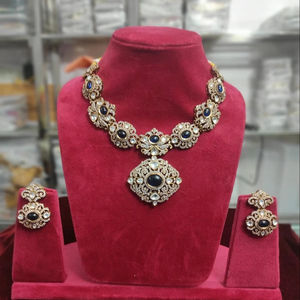 Designer Trendy Polki <b>Necklace</b> <b>Set</b> Earrings Matt Gold Plated Brass <b>Bridal</b> Jewelry for Wedding Anniversary Engagement - Product Image 1