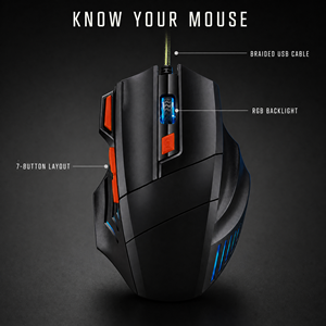<span class=keywords><strong>Souris</strong></span> de jeu filaire USB avec rétroéclairage RVB 3600 DPI à 7 boutons avec capteur optique pour PC, ordinateur portable, bureau et e-sport - Product Image 3