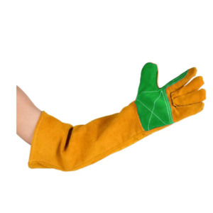 Guantes largos económicos de piel de vaca roja dividida, guantes de cuero reforzados resistentes al calor, protección de manos de seguridad para trabajos de soldadura - Product Image 4