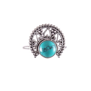 Oxidized Handmade 925 Sterling <b>Silver</b> Classic Bezel Setting Boho <b>Eternity</b> Turquoise Gemstone <b>Ring</b> for Party - Product Image 1