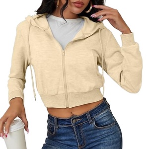 Sudadera con capucha y cremallera completa de algodón 100% para mujer Sudadera personalizada con cuello con capucha para la empresa de fabricación de Top corto de invierno - Product Image 1