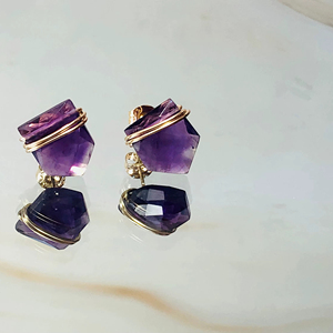 Purple Amethyst 925 Silver Latest Design Sterling Silver Gemstone Earrings Sterling Silver Gold Plated Earrings for Ladies - Product Image 1