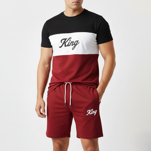 Conjunto de camiseta de bloque de color de moda para hombre ODM 100% poliéster de secado rápido cómodo tejido de punto transpirable estilo informal inteligente para - Product Image 1