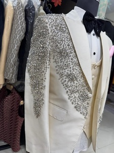 Ivory Hand embroidered Tuxedo suit Classic Design <b>Men's</b> Tailored Vintage Wedding <b>Groom</b> Dress Tuxedos - Product Image 4