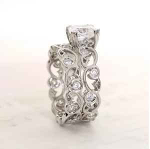 ชุดแหวนแต่งงานโมอิส1.50CTW เงินสเตอลิง925สำหรับเบาะตัดเป็นชิ้นเล็กๆแนววินเทจเข้าคู่แหวนแต่งงานปาร์ตี้ IGI - Product Image 3