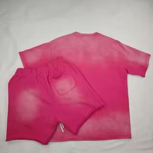 2025 Camiseta de algodón lavado con ácido de moda de verano informal para hombres y conjunto corto azul con camisetas de manga corta - Product Image 5