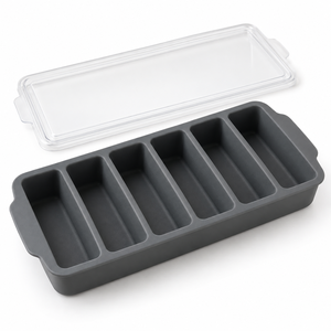 Plateau de préparation pour le déjeuner avec couvercle transparent, six compartiments en silicone couleur charbon pour riz cuit, purées de légumes et sauces maison - Product Image 2